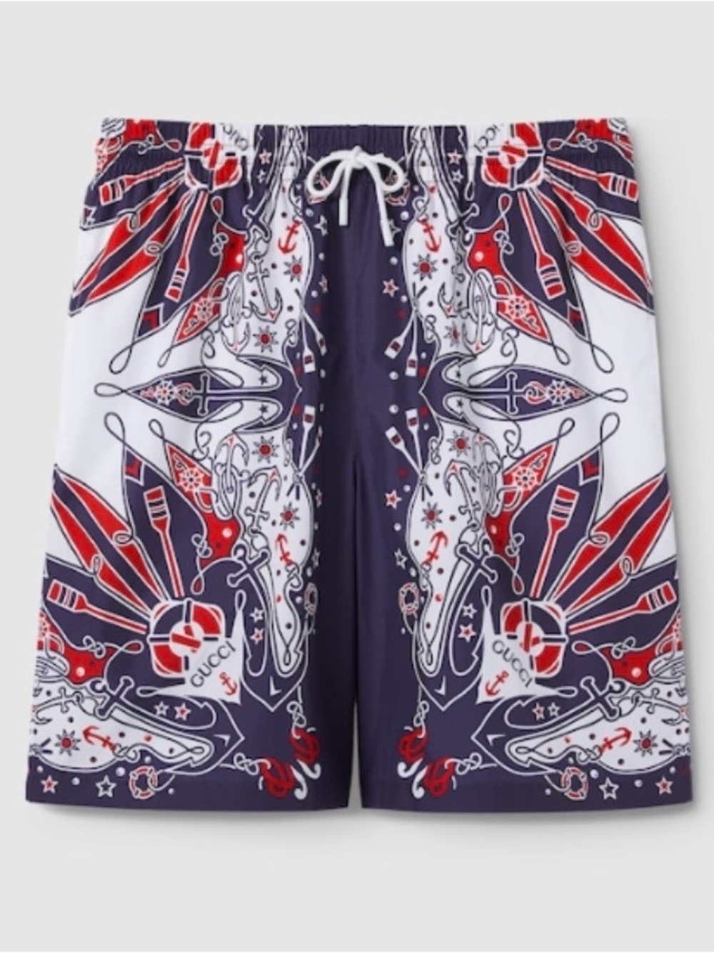 Gucci Men’s Navy, White & Red Nautical Print Swim Shorts